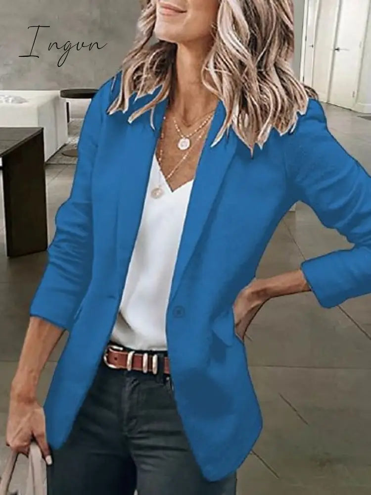 Ingvn - Women's Casual Blazers Clean Fit Fall Open Front Long Sleeve Work Office Jackets Coat claret Dark Grey White Black Blue Traditional / Classic Daily Buttoned Front Turndown Regular Fit S M L XL XXL