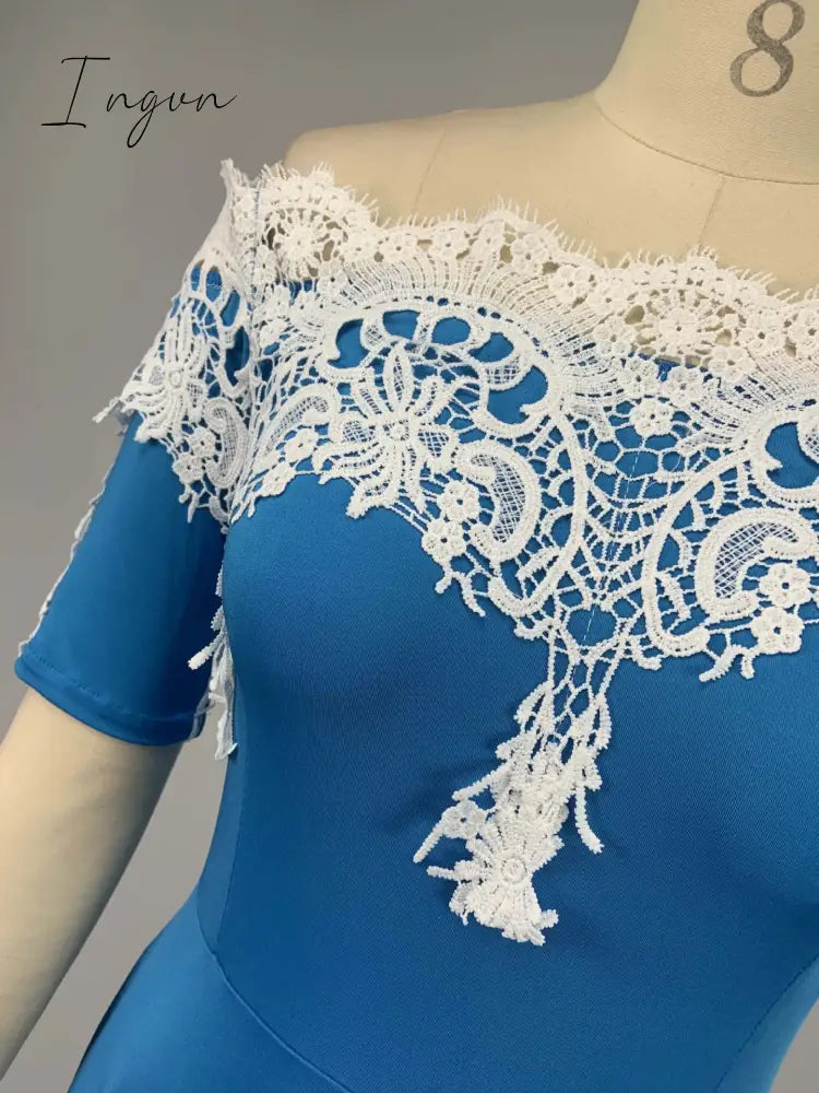 Ingvn - Plus size 5xl one-shoulder lace lace irregular dress female slim backless dress sexy elegant Ol party dress casual summer dress