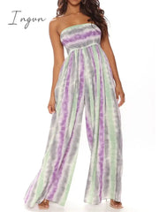 Ingvn - Women's Jumpsuit Pocket High Waist Tie Dye Leopard Strapless Holiday Street Daily Regular Fit Sleeveless Yellow Pink Purple S M L Summer Fall