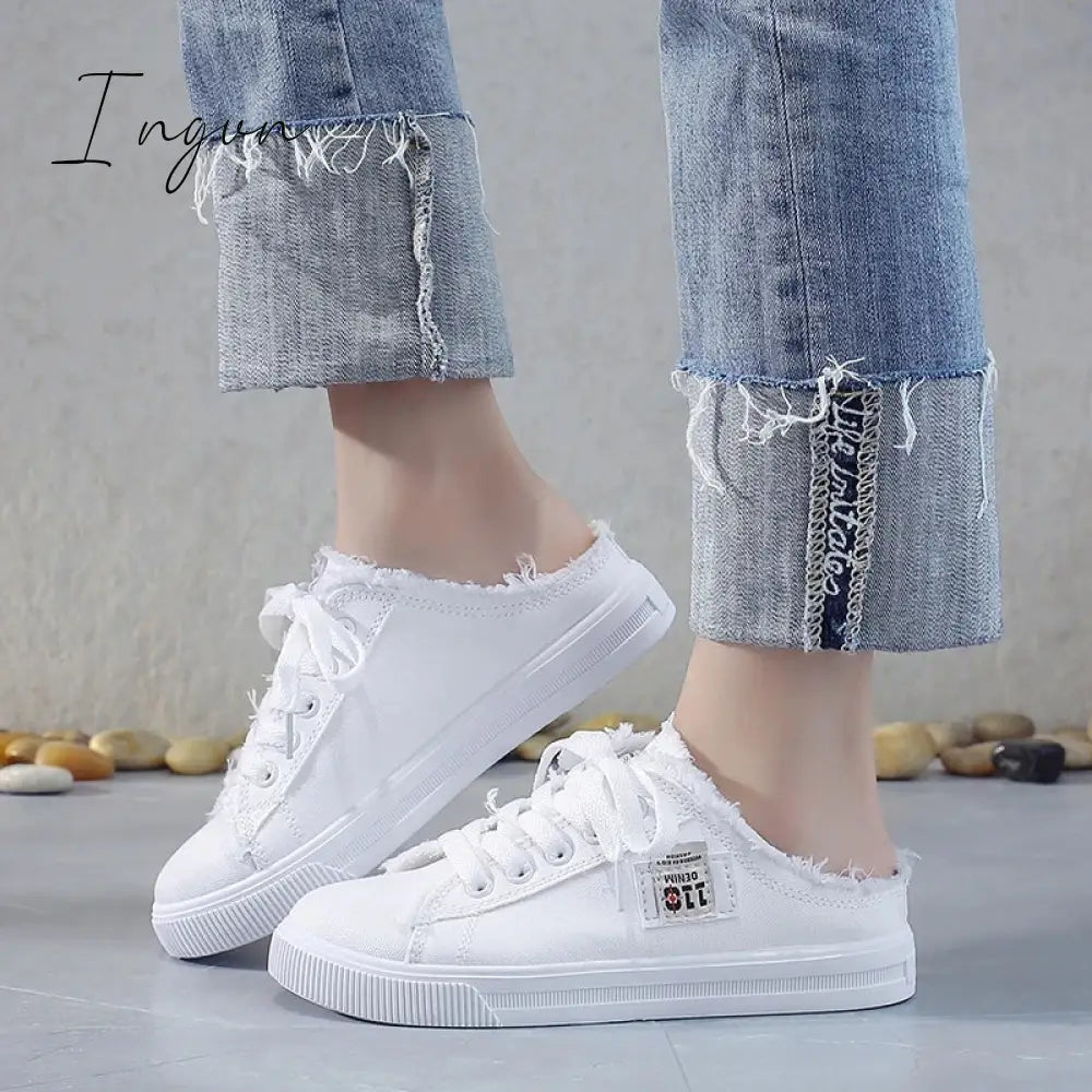 Ingvn - New 2024 Spring Summer Women Canvas Shoes flat sneakers women casual shoes low upper lace up white shoes