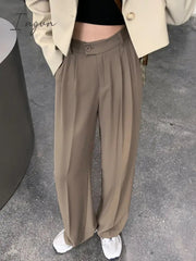 Ingvn - Spring Outfits Pants Women Korean Style Casual High Waist Chic Office Lady Female Elegant Black Straight Suit Pants Trousers Khaki