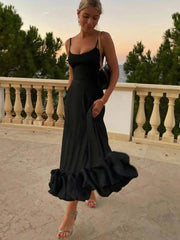 Ingvn  Elegant Party Evening Maxi Dresses for Women Spaghetti Strap Backless Sexy Long Summer Dress Ruffles Aline Dress