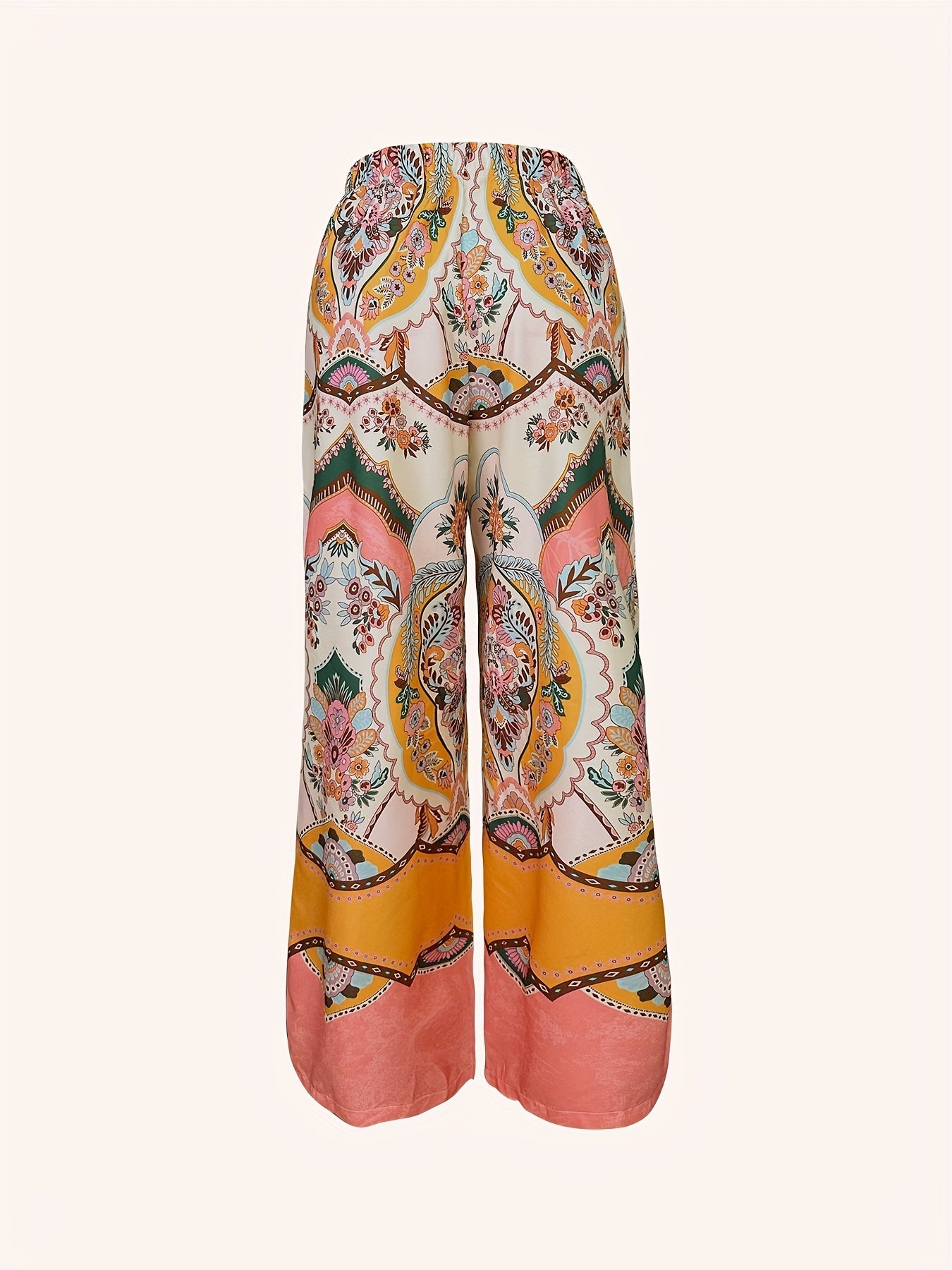Ethnically Chic Floral Two-Piece Outfit Set - Flowy Open Front Cardigan & Wide Leg Pants - Maxi-Length Womens Fashion