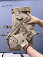 Ingvn - Cotton Metal buttons high-quality Solid Color Pants Women 2023 Autumn Spring Loose Casual Pants Trousers