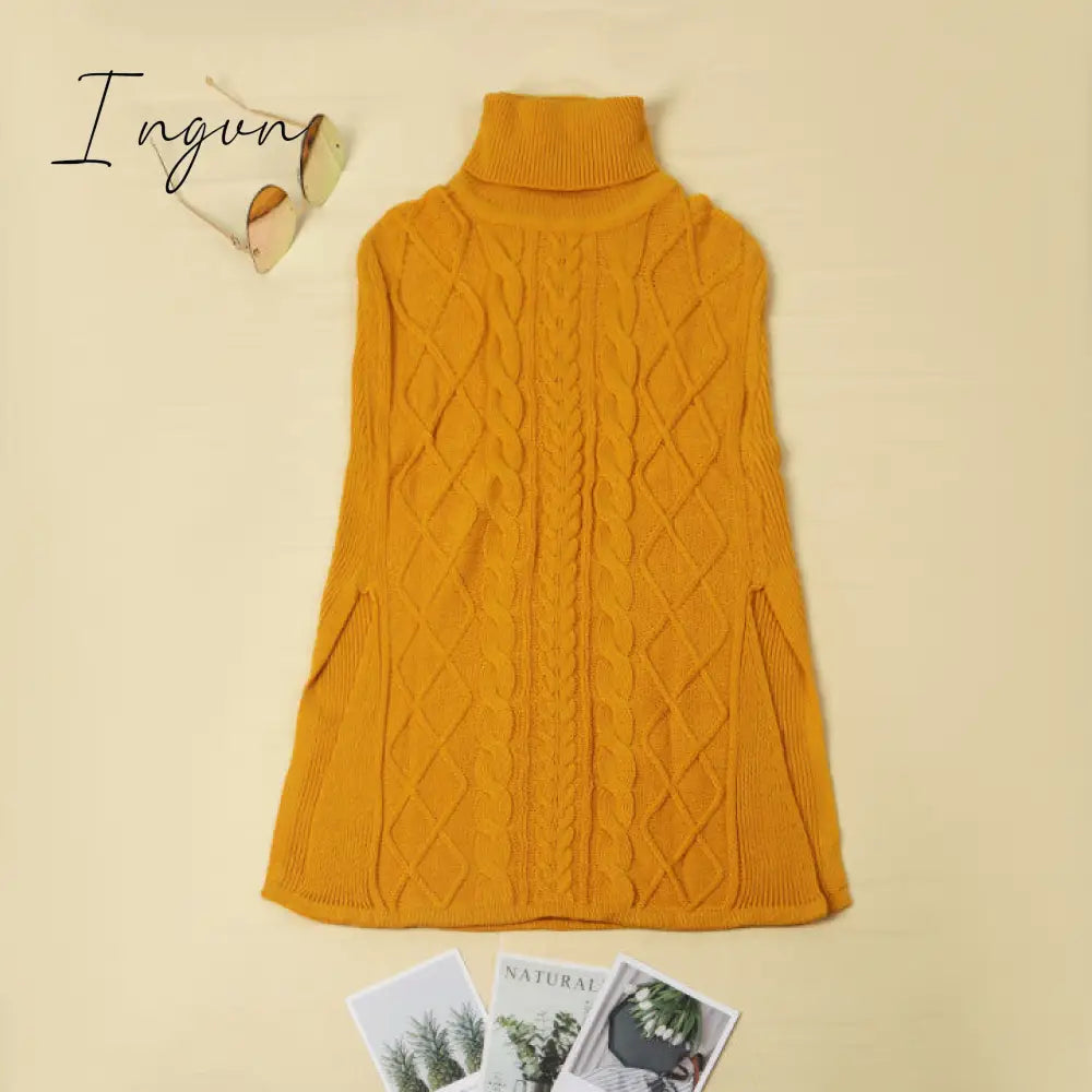 Ingvn -  High Neck Loose Cable Knit Pattern Stitching Sweater(7 Colors)