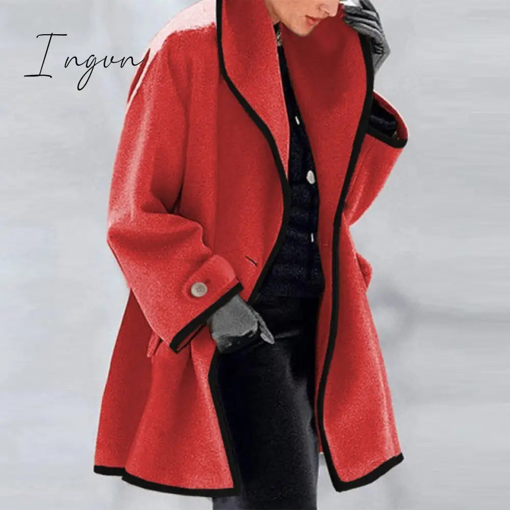 Ingvn - Fashion Trends Women Retro Single Button Solid Long Cardigan Jackets Autumn Long Sleeve Pocket Outwear Winter Hooded Blend Wool Coat Tops