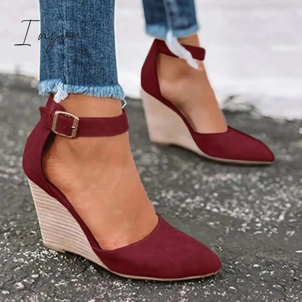Ingvn - Women Summer Classic Wedge Pumps Ankle Strap Heels Sandals