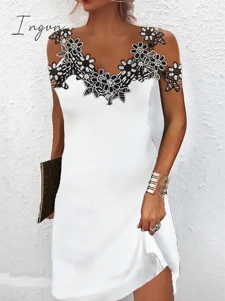 Ingvn - Women's Casual Dress Summer Dress Plain Dress Plain Lace Strap Mini Dress Fashion Modern Outdoor Street Sleeveless Regular Fit Black White Red Summer Spring S M L XL XXL