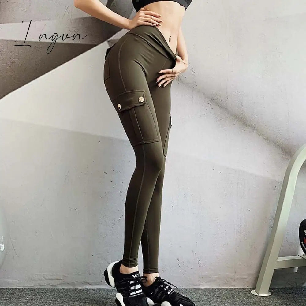 Ingvn - Women Slim Leggings High Waist Elastic Push Up Four Pockets Legging Female Workout Fitness Leggins Femme Casual New