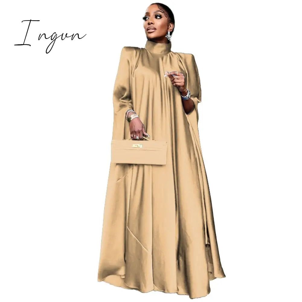 Ingvn - Women Oversized Dresses Mock Neck Batwing Sleeve Loose Large Sparkly Robes Vintage Blue Party Event Occasion Christmas Gowns
