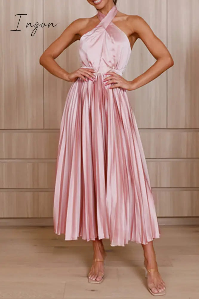 Ingvn - Elegant Solid Fold Halter Dresses