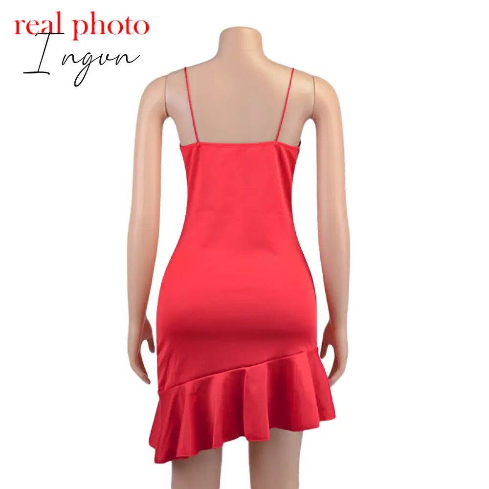 Ingvn - Spaghetti Straps Ruffles Mini Dress Club Party Elegant Sleeveless Slip Women's Summer Sundress Outfits Holiday