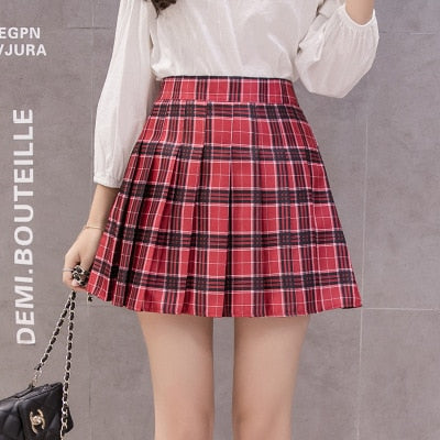 Preppy Japanese Korea Short Skirts New High Waist Mini Womens Skirts Kawaii Pink Plaid Pleated Tennis Casual Skirt