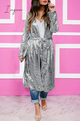 Ingvn - Casual Solid With Belt Cardigan Collar Outerwear