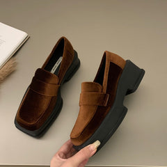 Women Luxury Velvet Loafers Fashion Square Toe Platform Moccasins Ladies Brand Design Evening Party Heel Shoes