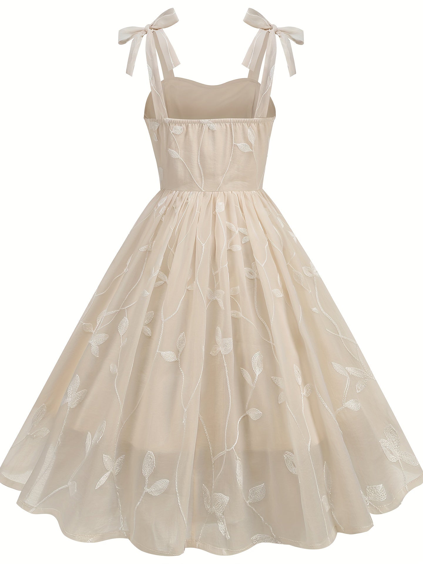 New Women'S Embroidered Mesh Tie-Up Dress