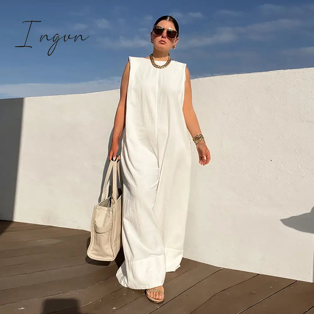 Ingvn - Solid Color Sleeveless Wide Leg Fitness Summer Fashion Female Loose White Black Casual Cool Jumpsuits for Women