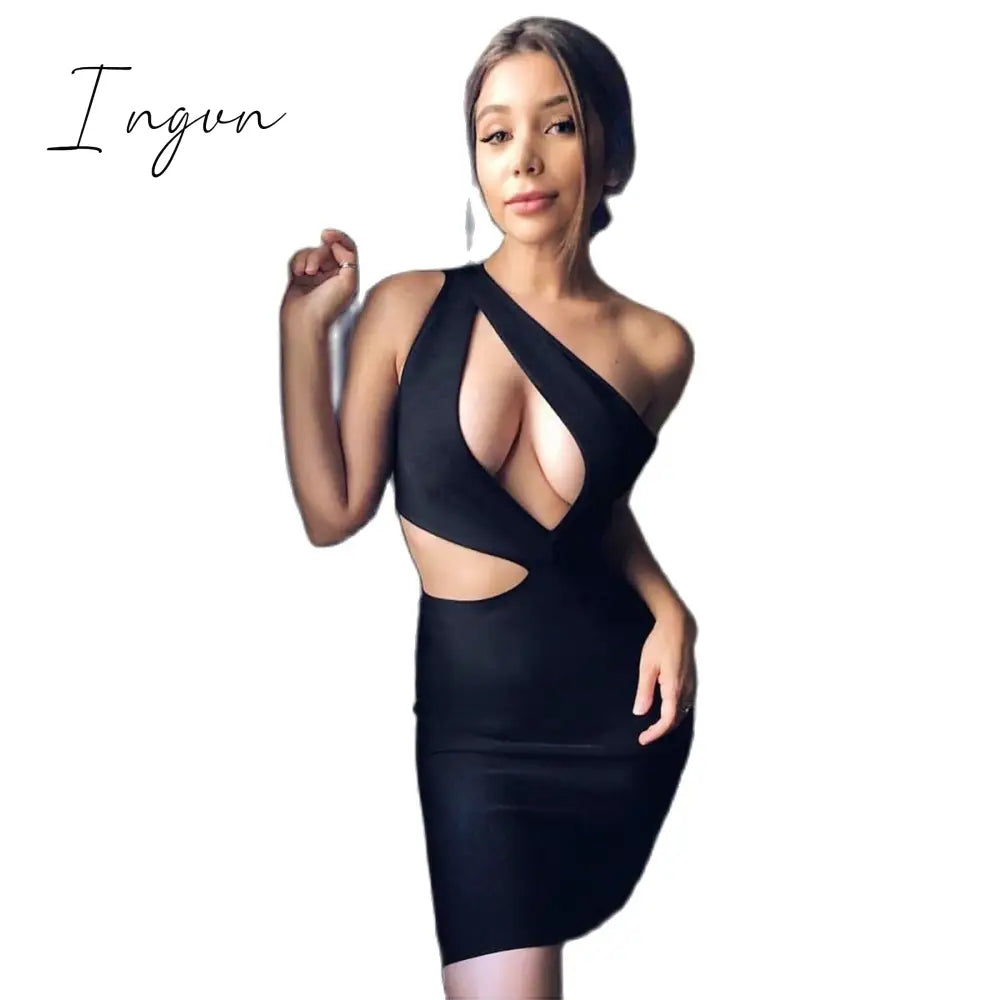 Ingvn - 2023 European American Summer New Sexy Women's One-Shoulder Skirt Cut-Out Buttock Dress