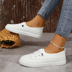 Comfortable White Slip-On Sneakers - Ultra-Comfortable Design, Easy Slip-On Style, Low-Profile Top for Casual Look, Versatile for Various Occasions - Designed Specifically for Active Women, Perfect for Daily Errands, Outdoor