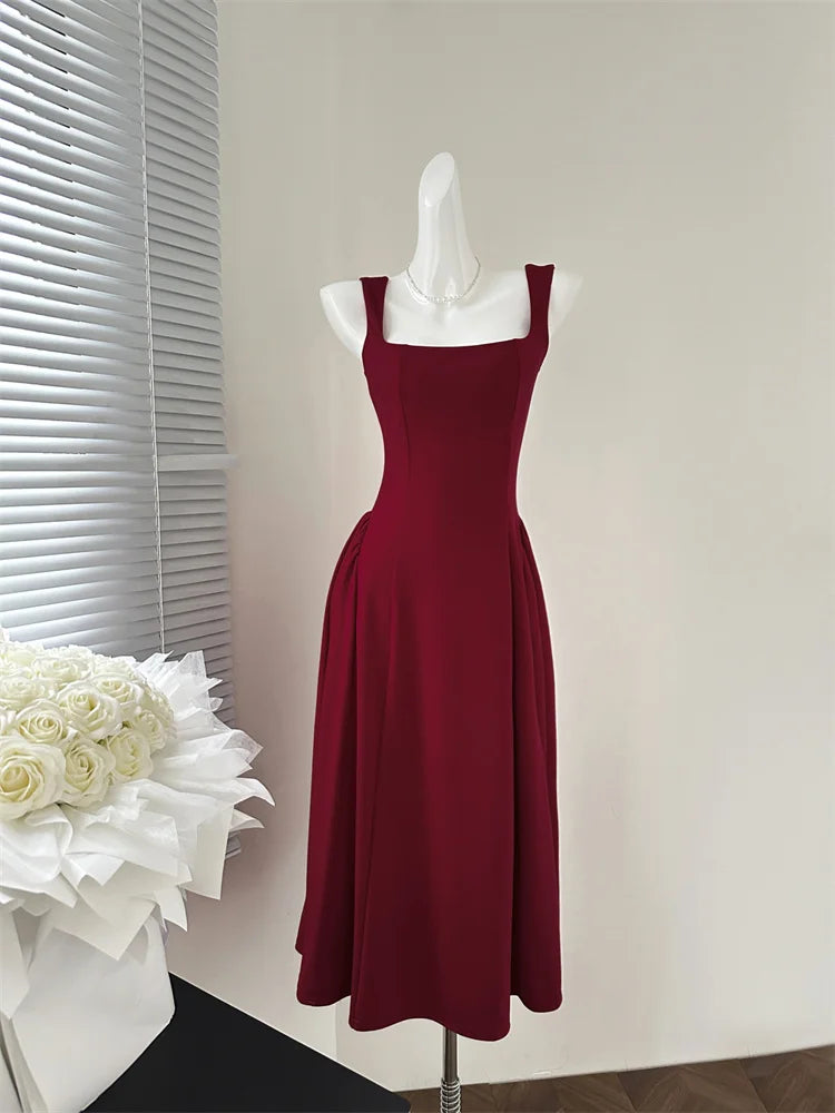 Even Party Red Dress Women Casual Elegant Clothing One Piece Dress Korea Fashioon Summer Sleeveless Strap Mini Dress Female