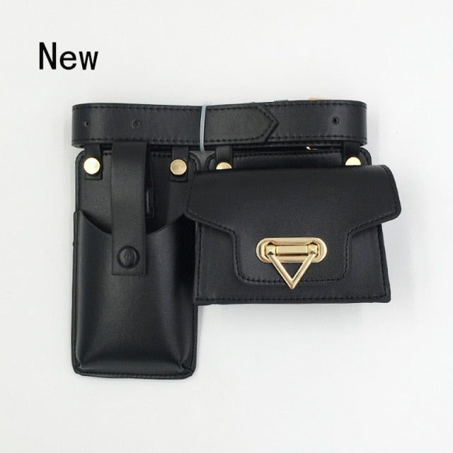 2 Piece Women's Belt Bag Luxury Designer Tactical Waist Bags Female Leather Flap Fanny Pack Shoulder Crossbody Chest Bag Purse