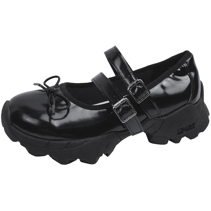 Ingvn  Chunky Women Mary Jane Shoes Fashion Elegant Shallow Butterfly-knot Shoes Ladies Outdoor Street Style Thick Heel Shoes