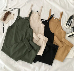 Ingvn - Jumpsuits Women Spring Strap Button Ankle-length Solid Harajuku BF Loose Kawaii Wide-leg Students Womens All-match Trendy Chic