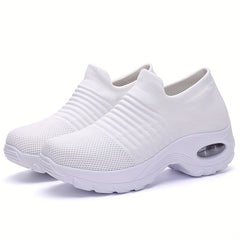 Women's Breathable Knit Sneakers, Comfortable Low Top Slip On Shoes, Women's Air Cushion Shoes plus size