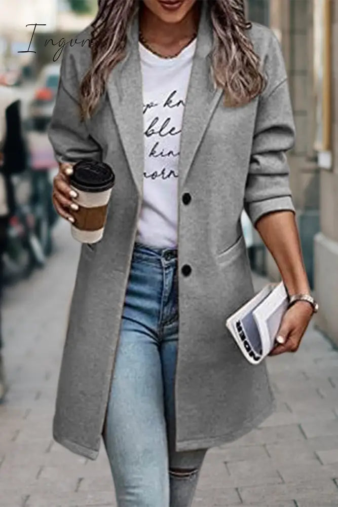 Ingvn - Street British Style Solid Pocket Buttons Turn-back Collar Outerwear