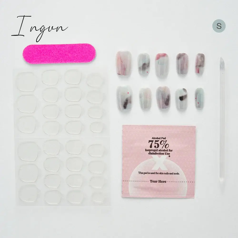 10PCS Chinese Style Fake Nails with Glue Sfumato Ink Long Nails Set Press on Acrylic Stick on False Nails Art