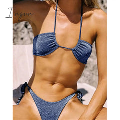 Ingvn - Shiny Bikinis Swimwear Women Summer Bikini Set String Swimsuit Micro Thong Two Piece Suits Halter Beachwear Sexy Bath Suits