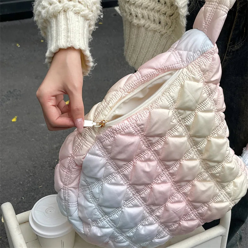 Ingvn  Sweet Color Large Capacity Women's Shoulder Bag Fashion Rhombus Pleated Design Ladies Messenger Bags Simple Novel Female Handbag
