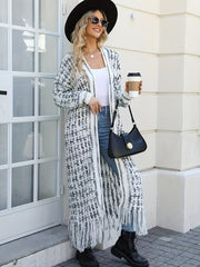 Plus Size Elegant Ombre Knitted Cardigan - Soft Slight Stretch Fabric, Tassel Hem, Long Sleeve, Open Front, Machine Washable - Perfect for Fall/Winter Season