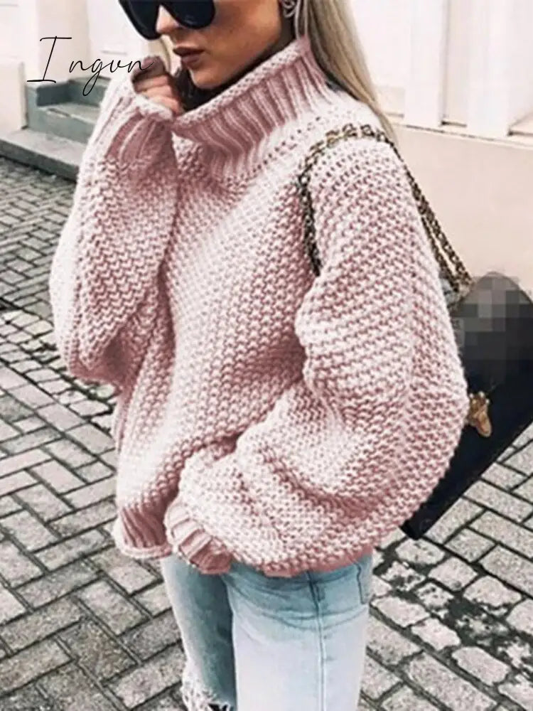 Ingvn - Womens Fall Fashion Sweater Women Autumn/Winter Turtleneck Doll Sleeve Loose Knit Sweater Fashion Women's Top Sweaters High Quality Thermal