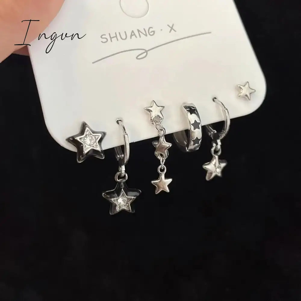 6pcs Set Earring Silver Color Star Dangle Earrings Vintage Metal Geometric Drop Earring for Women Fashion Trendy Y2K Jewelry