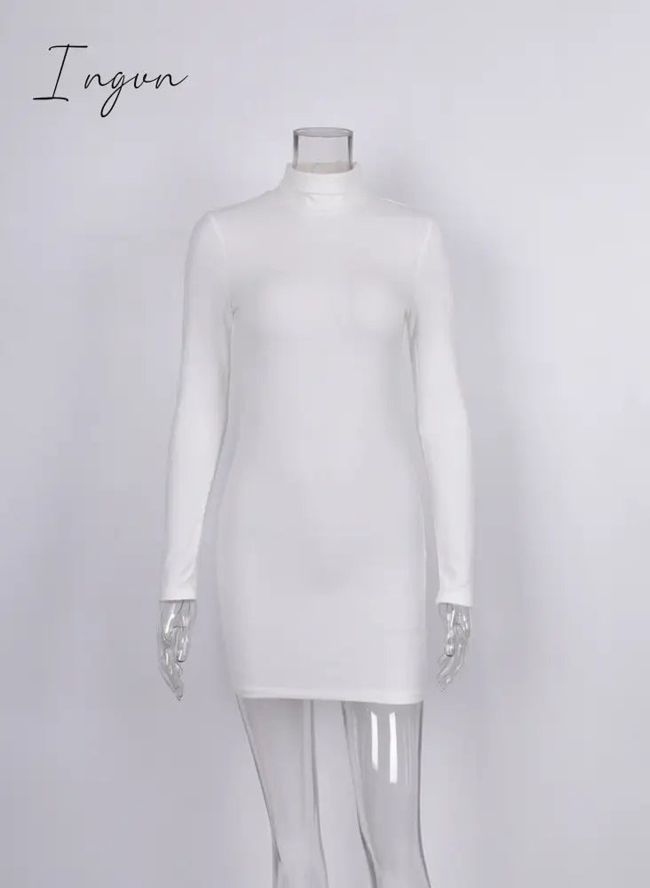 Ingvn - Summer New Women's Wear Black High Collar Long Sleeve Outdoor Sports Sexy Tight Mini Short Dress