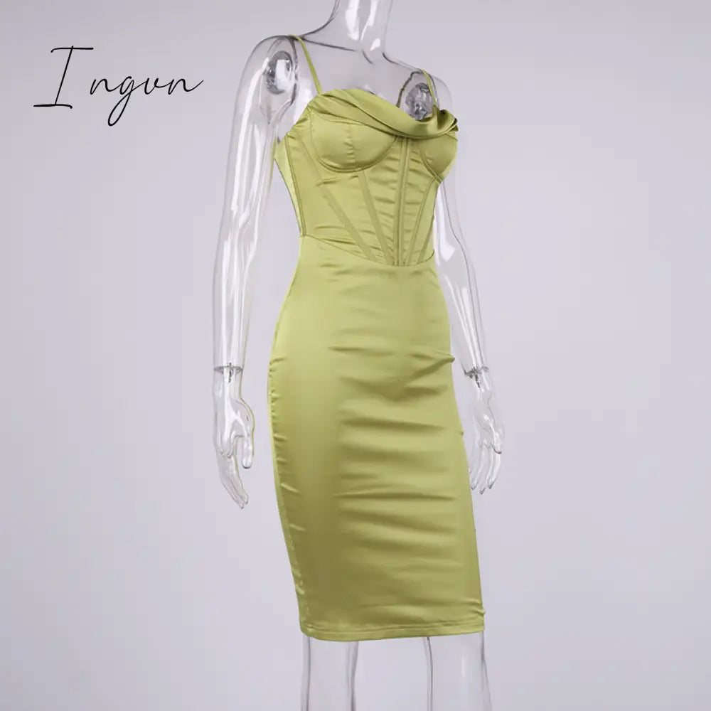 Ingvn - trends high quality Giyu Night Clubwear Party Satin White Dresses Women Summer Sexy Bodycon Midi Vestidos Spaghetti Strap Backless Corset Dress