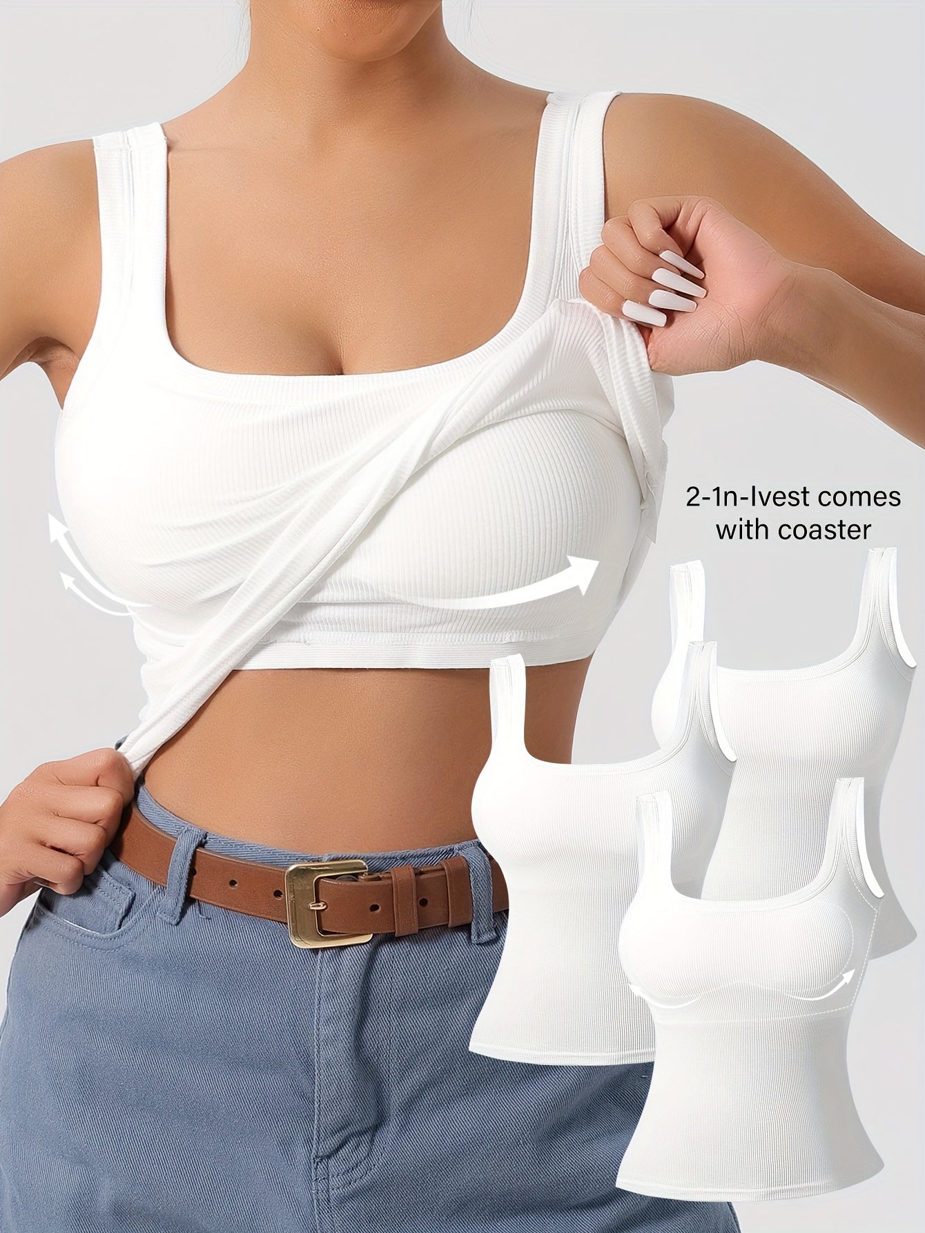 Solid Color Slim Tank Top 3 Packs, Casual Square Neck Sleeveless Versatile Top, Women's Clothing