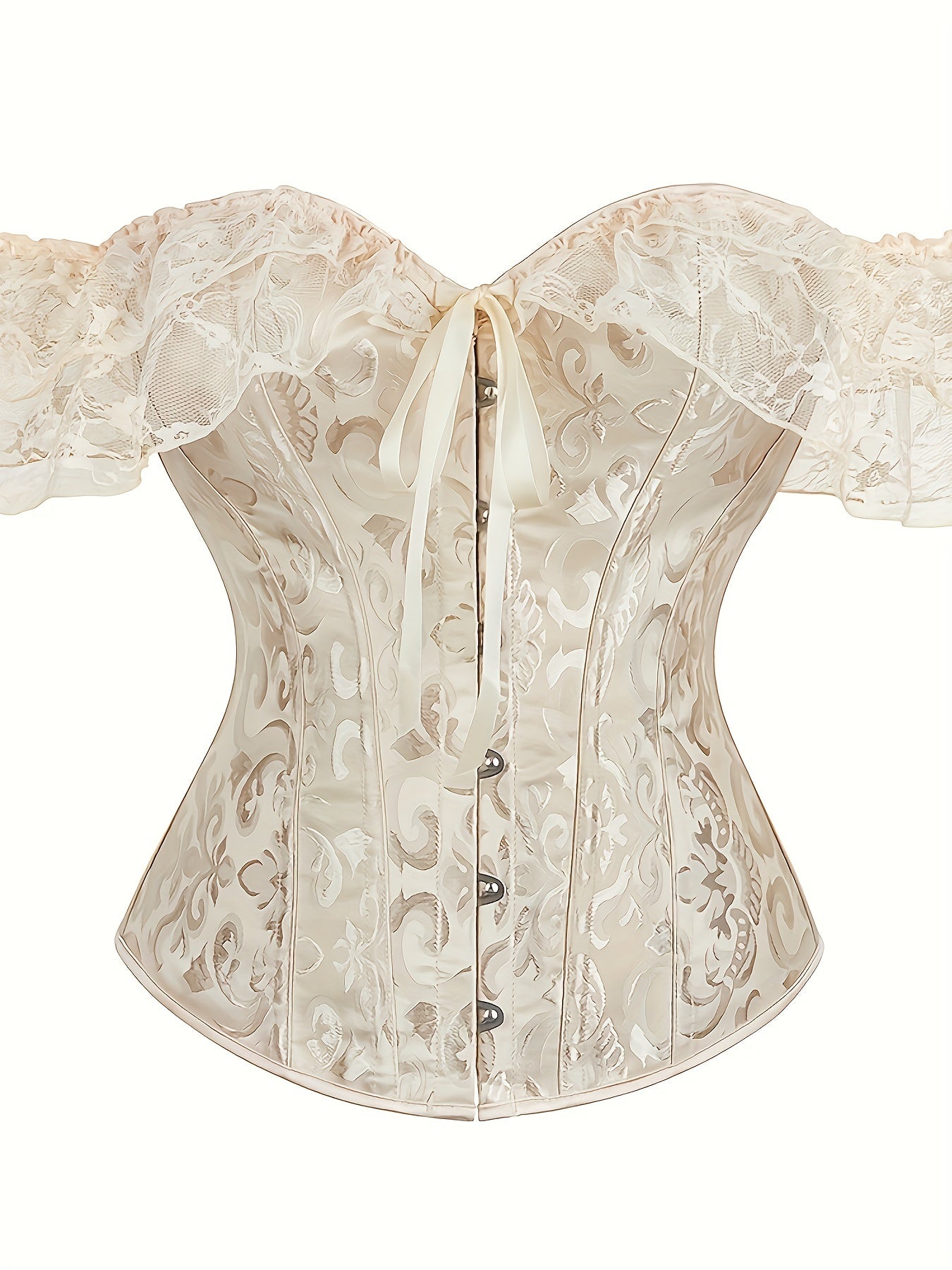 Romantic Lace Stitching Corset Bustier - Firm Tummy Control Body Shaper with Adjustable Lace-Up - Elegant Jacquard Fabric Womens Lingerie & Premium Shapewear