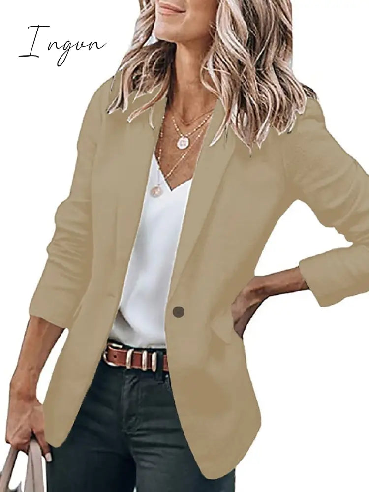 Ingvn - Women's Casual Blazers Clean Fit Fall Open Front Long Sleeve Work Office Jackets Coat claret Dark Grey White Black Blue Traditional / Classic Daily Buttoned Front Turndown Regular Fit S M L XL XXL