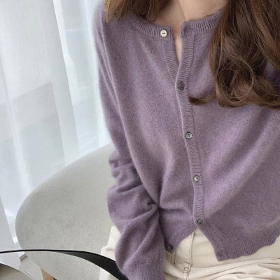Cashmere Sweater Cardigan Women Single Breasted Long Sleeve Elegant Vintage Jumper Solid Wool Knitted Autumn Winter Outwear