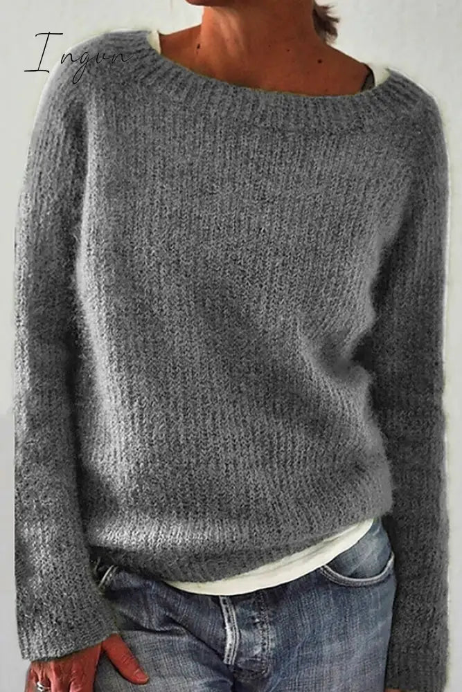 Ingvn - Casual Solid Basic O Neck Tops Sweater