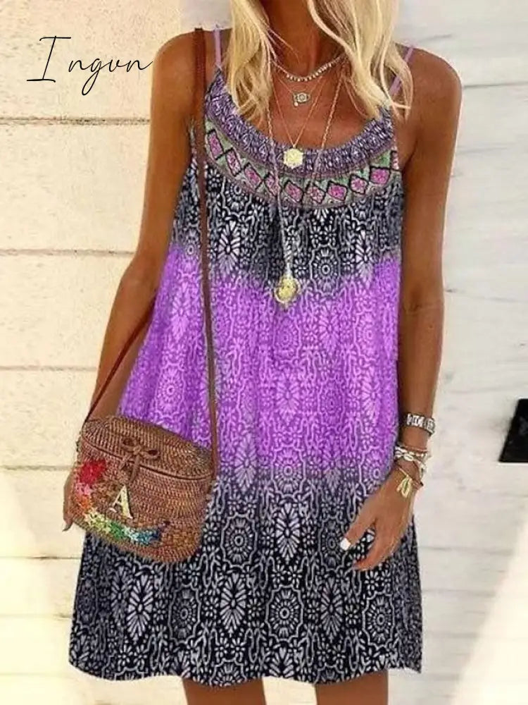 Ingvn - Women's Casual Dress Chiffon Dress Sundress Mini Dress Yellow Pink Blue Sleeveless Geometric Print Summer Spring Cold Shoulder Basic 2023 S M L XL 2XL 3XL 4XL 5XL