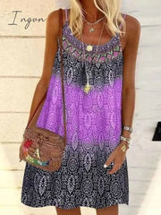 Ingvn - Women's Casual Dress Chiffon Dress Sundress Mini Dress Yellow Pink Blue Sleeveless Geometric Print Summer Spring Cold Shoulder Basic 2023 S M L XL 2XL 3XL 4XL 5XL