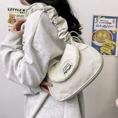 Ingvn  Vintage Shoulder Bag for Women Pleated Cute Casual Plush Fashion Handbag Autumn and Winter Designer Female Aesthetic Bag