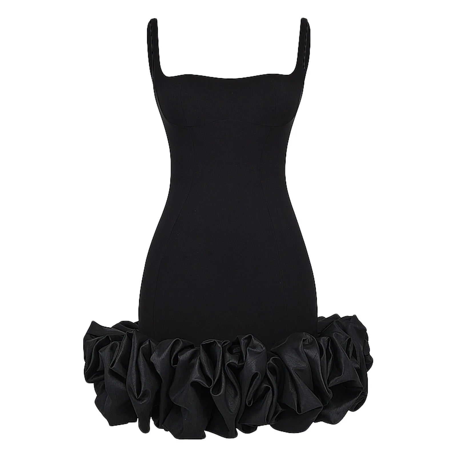 Women Formal Party Spaghetti Strap Bodycon Solid Color Pleated Ruffle Hem Sleeveless Sheath/Column Wedding Gown Bodycon Dress