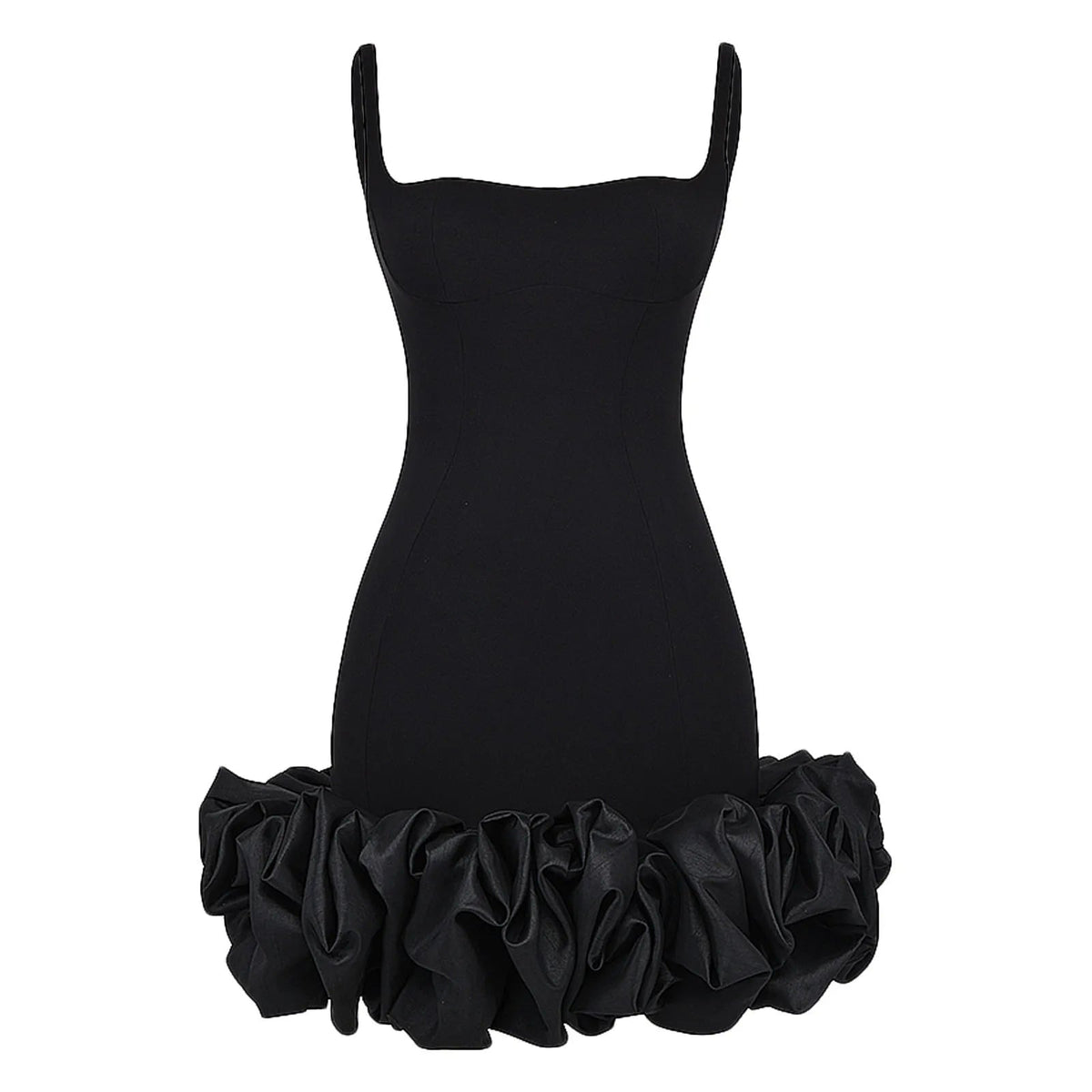 Women Formal Party Spaghetti Strap Bodycon Solid Color Pleated Ruffle Hem Sleeveless Sheath/Column Wedding Gown Bodycon Dress
