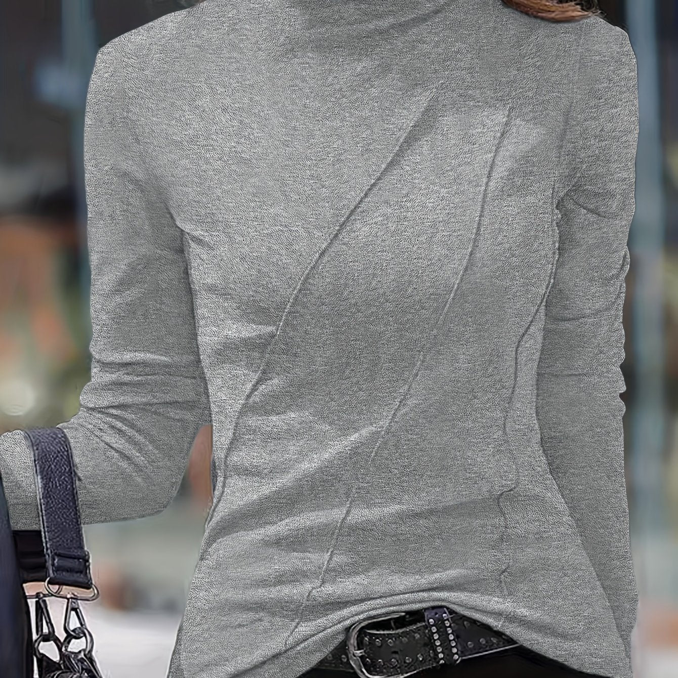 High Neck Slim Fit Polyester Turtleneck Top - Soft, Stretchy, and Breathable for All Seasons - Machine Washable, Casual Long Sleeve Shirt for Women