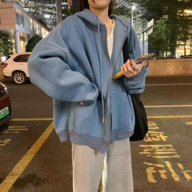 Autumn Winter Girl Korean Version Oversized Hoodies Street Style Letter Embroidery Sweatshirt Fleece Thick Pullover Tops Femmes