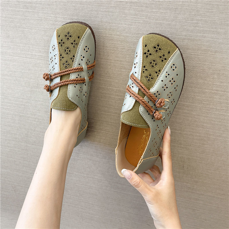 Newly Square Toe Women's Flats Designer Cutout Shoes Ladies Wide Fit Soft Leather Moccasins Female Driving Sneakers